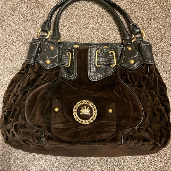 Juicy Couture Handbags - Juicy Couture Velour Satchel  Shoulder Bag, brown & black, Y2K, EUC Vintage